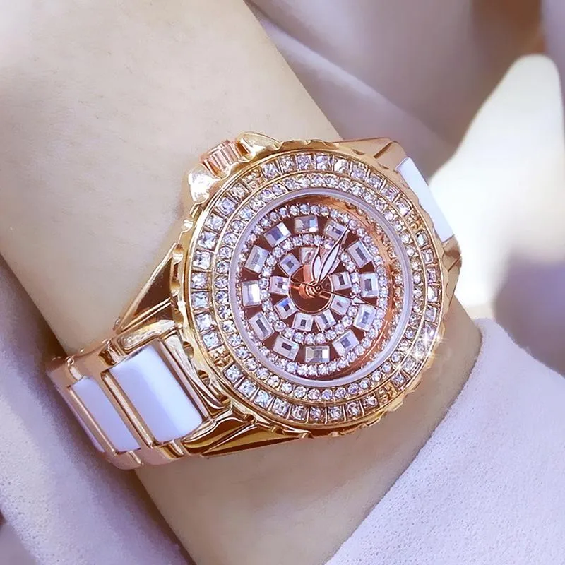 Diamond Watches Women Famous Gold Fashion Ceramic Clockwrist Lady Quartz Watch Ladies Steel Kvinnlig klocka Relojes Para Mujer Wristw225n