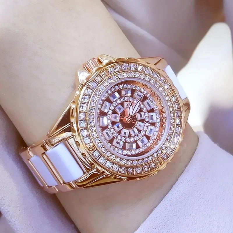 ダイヤモンドウォッチ女性有名なゴールドファッションセラミック時計家Quartz Watch Ladies Steel Memale Clock Relojes Para Mujer Wristw2613