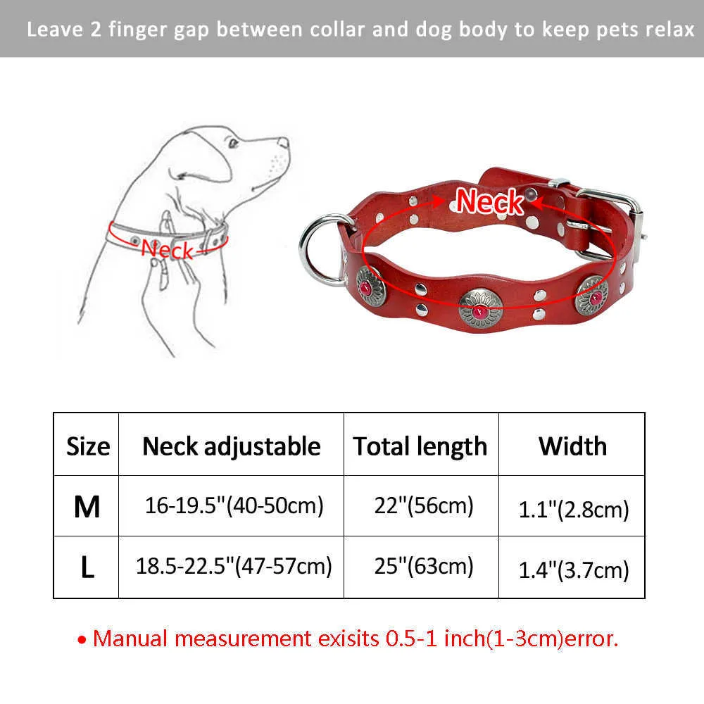 Collier de chien en cuir véritable Durable colliers de base pour animaux de compagnie réglables à la main noir marron pour chiens de taille moyenne Pitbull 210729