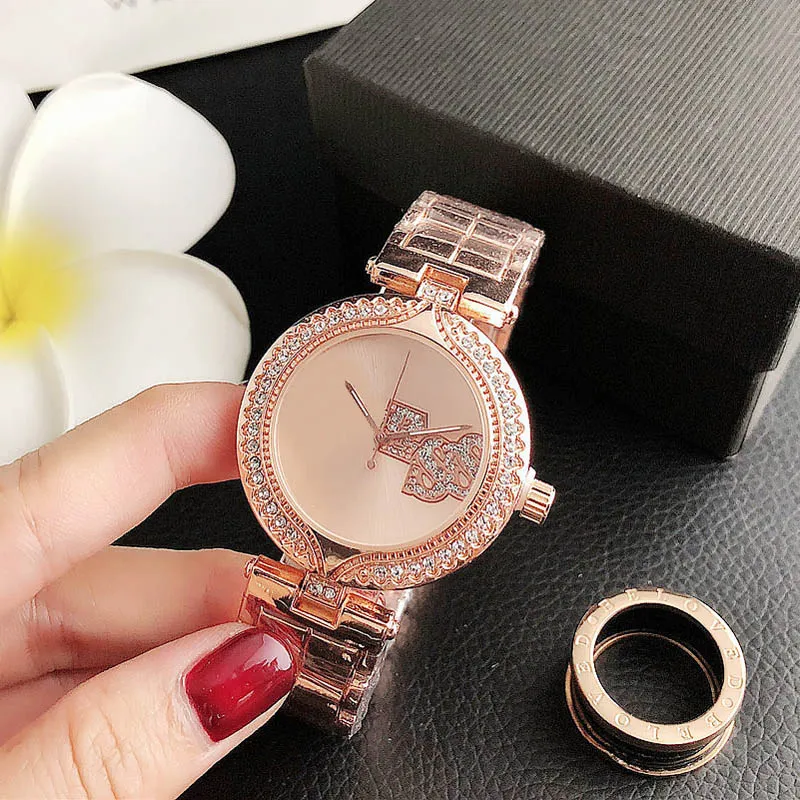 Marque Watch Women Girl Crystal Big Letters Style Metal Steel Band Quartz Quartz Wrist Watches GS263998972