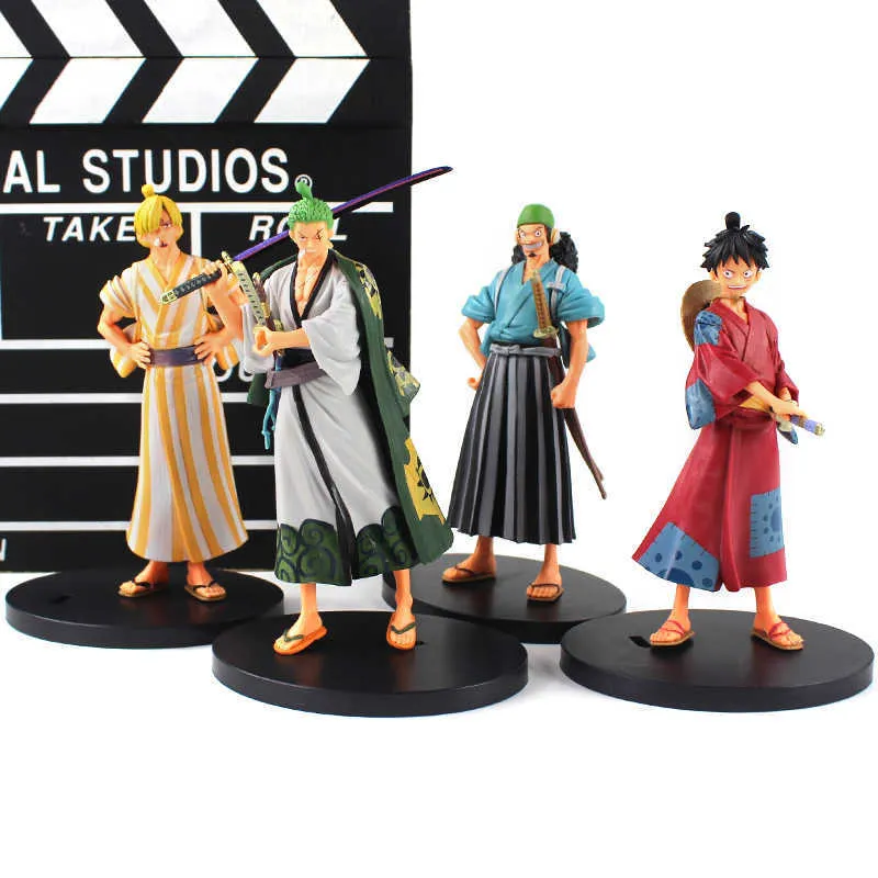 4st Set Anime One Piece Zoro Luffy Usopp Sanji Action Figures Japanese Warriors Figurin PVC Collection Model Toyx0526252H9929269