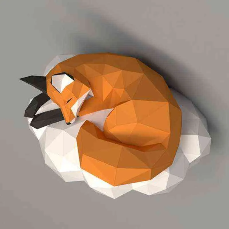 sur Le Nuage 3D Papier Modèle Animal Sculpture Papercraft BRICOLAGE Artisanat pour Enfants Salon Décoration Murale Décor À La Maison 211108