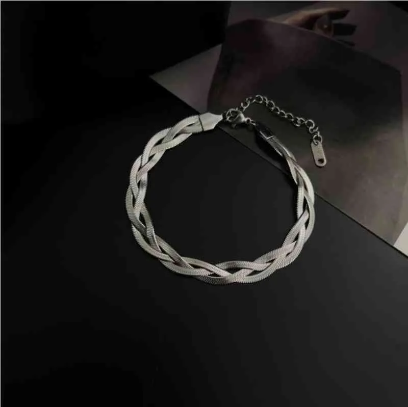 316l Stainless Steel Fashion Upscale Jewelry Three Colors Intertwined Charm Flat Snake Chain Bracelets Bangles for Women