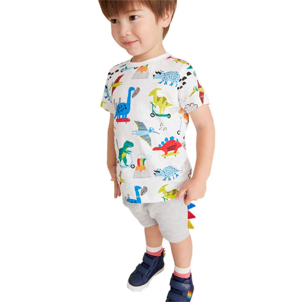 Hoppmätare Cartoon Print Boys T Shirts för sommar mode baby bomull kläder som säljer barn toppar toddler tees 210529