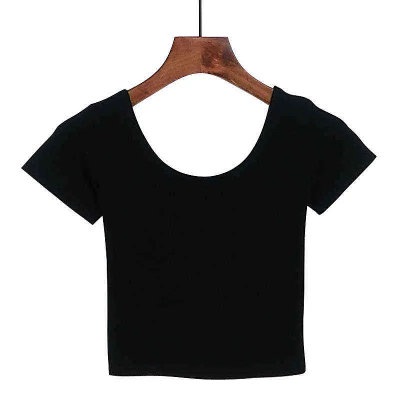 T-shirt a maniche corte da donna con scollo a U Sexy T-shirt a maniche corte da donna T-shirt elasticizzata basic da donna Harajuku Top da donna sottile abbigliamento donna G220228