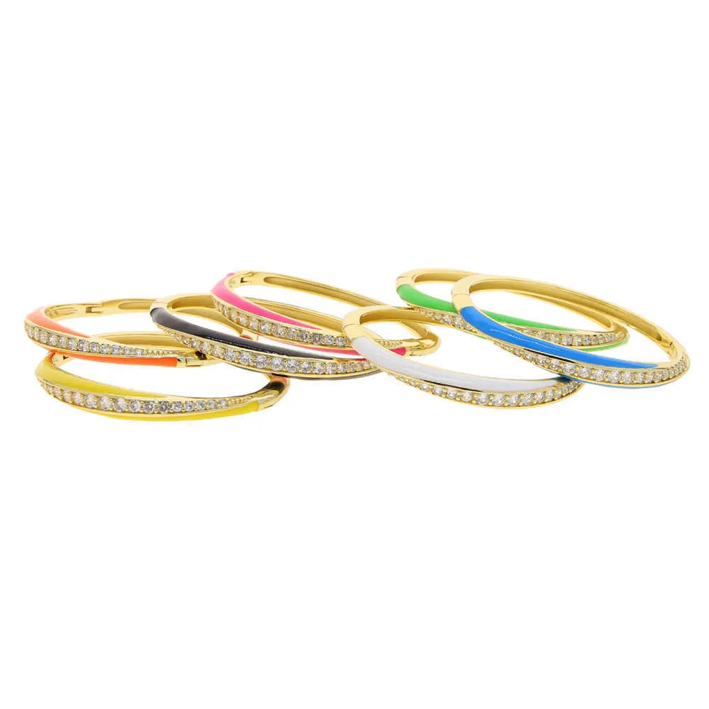 2021 Summer Hot Selling Jewelry Gold Color ful Neon Enamel Colorful 5a Cubic Zirconia Cz Bangle Bracelet Q0720