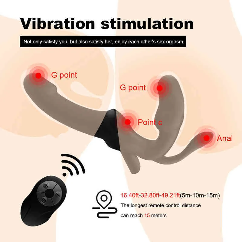 Kablosuz Straplez Strapon Yapay Penis Vibratör Kadın 10 Hızlar Çift Titreşimli G Spot Seks Oyuncakları Kadınlar Için Çift Prostat Masajı 0216