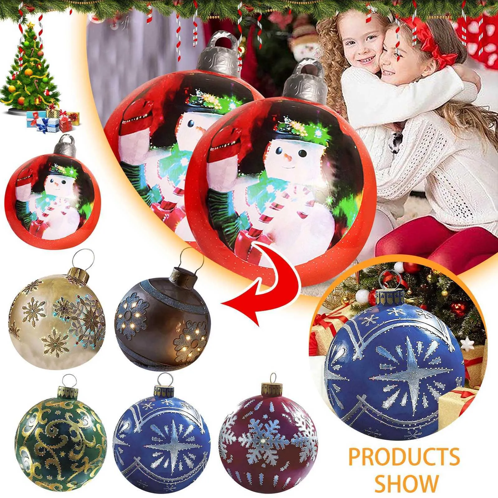 60cm Kerstballen Boomversieringen Cadeau Kerst Hristmas voor Thuis Buiten PVC Opblaasbaar Speelgoed 211018251K