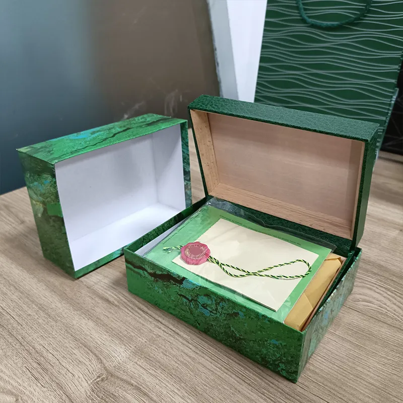 lusso di alta qualità verde scatola di orologio custodie sacchetti di carta certificato scatole originali donna in legno orologi da uomo sacchetti regalo Accessorie242h