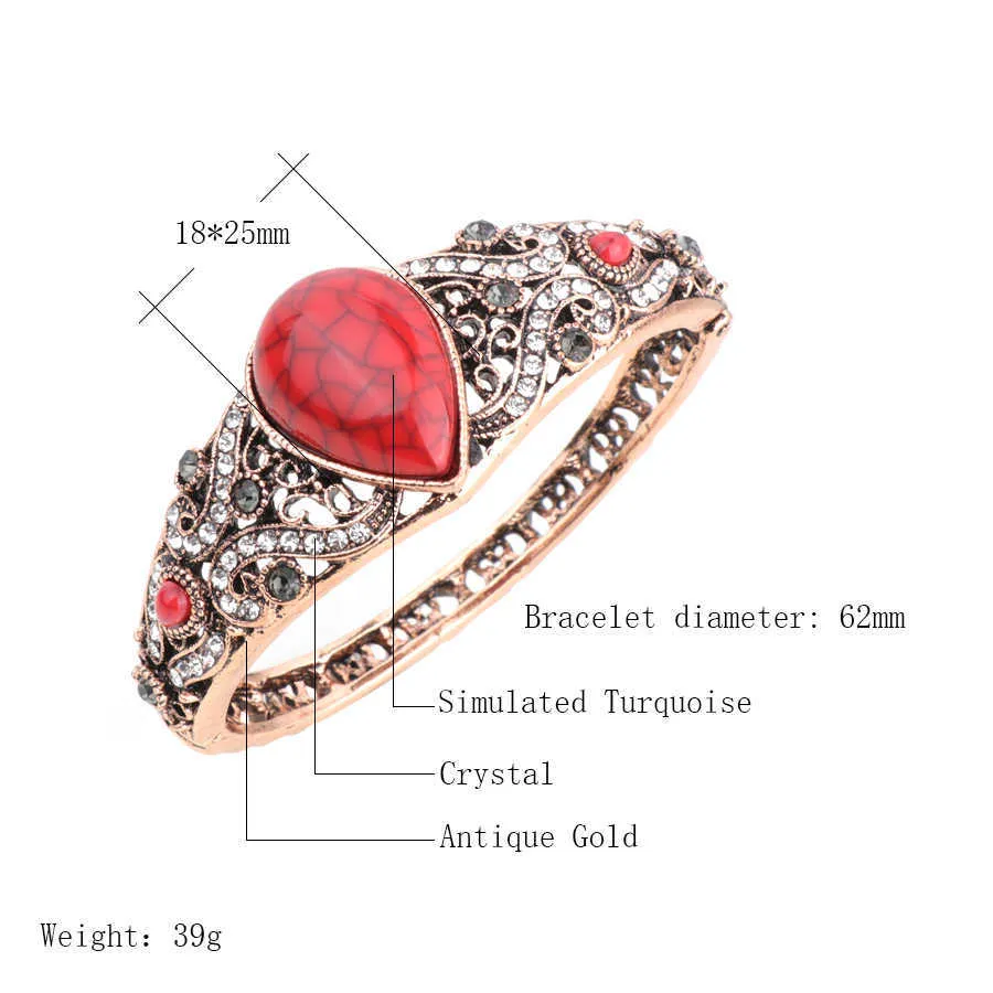 Kinel Vintage Boho Natural Stone Bangle Bracelet for Women Antique Gold Color Traditional Gift Caucasian Cuff Jewelry Q0719