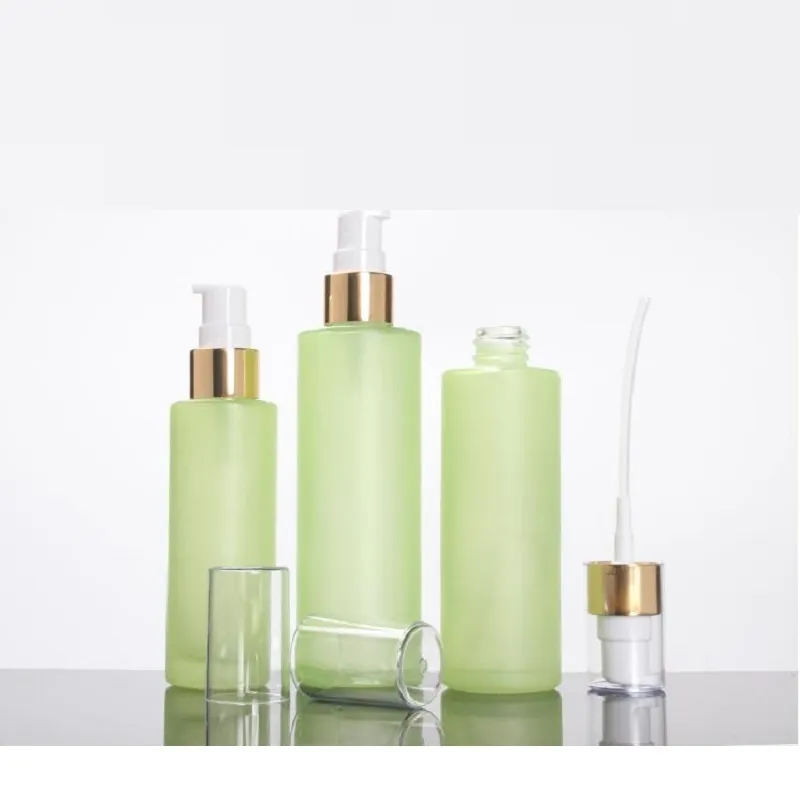 Green Frosted Glass Refillable Bottle Spray Lotion Pump Perfume Cosmetic Packaging Vials 20ml 30ml 40ml 60ml 80ml 100ml 120ml