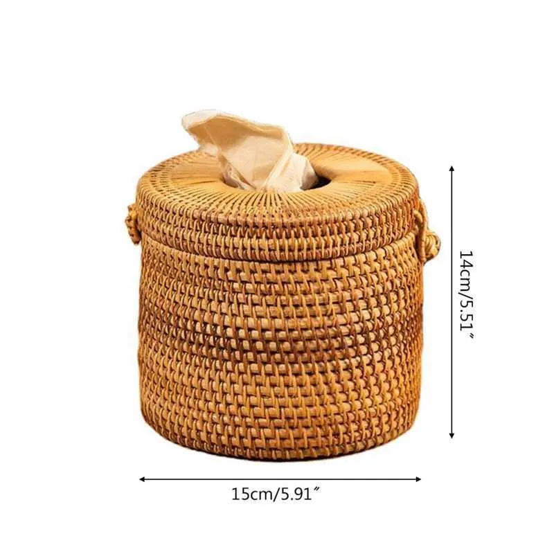 Round Rattan Tissue Box Vine Roll Holder Toilet Paper Cover Dispenser for Home Drop 210818