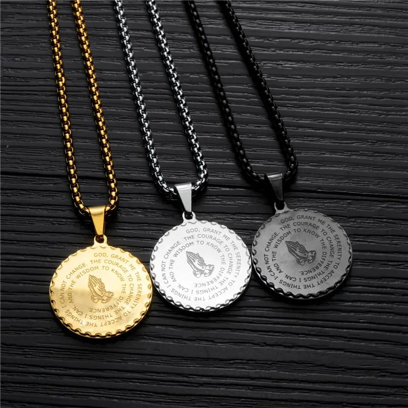 Punk Titanium Steel Gold Chain Collier Hand Coin Medal Pendant Bible Verse Prayer For Women Couple Jewelry B3 Colliers 236W