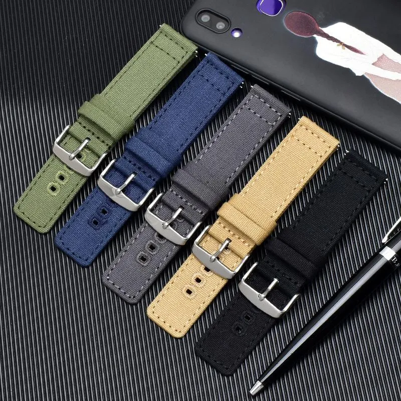 시계 밴드 Beafiry Canvas 밴드 18mm 20mm 22mm Quick Release Nylon Straps WatchBands Huawei Black Blue Green225d를위한 스포츠