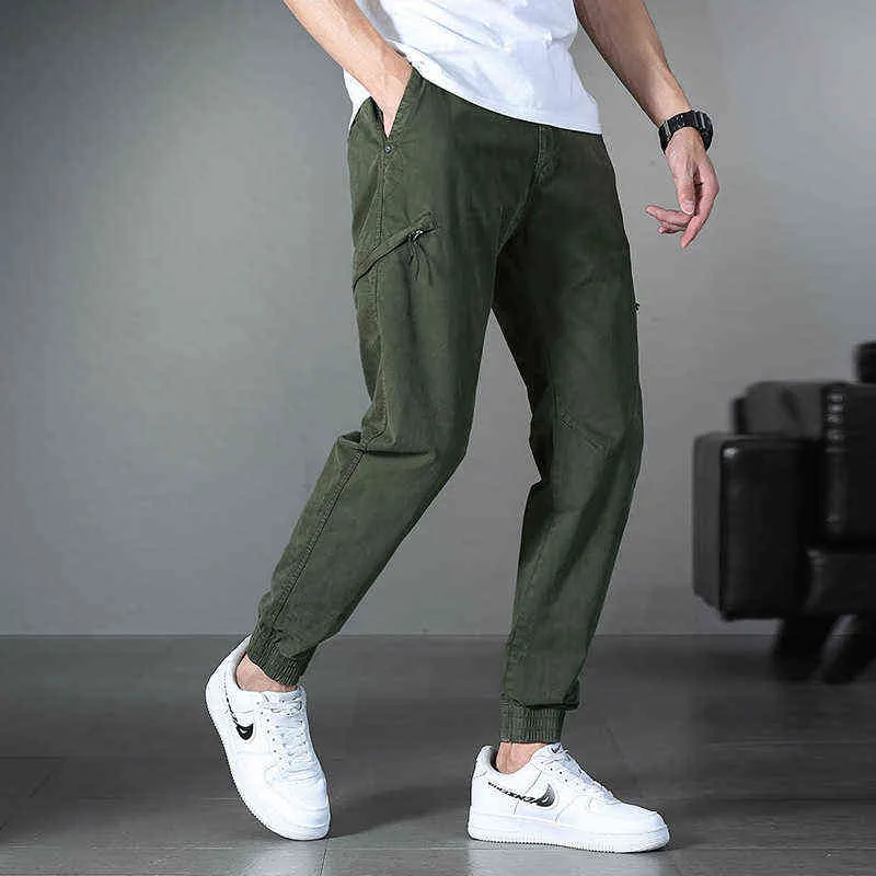 2021 männer Baumwolle Casual Hosen Sommer Dünne Große Tasche Hosen Outdoor Sport Elastische Hosen Lose Wilden Harlan Casual Hosen männer H1223