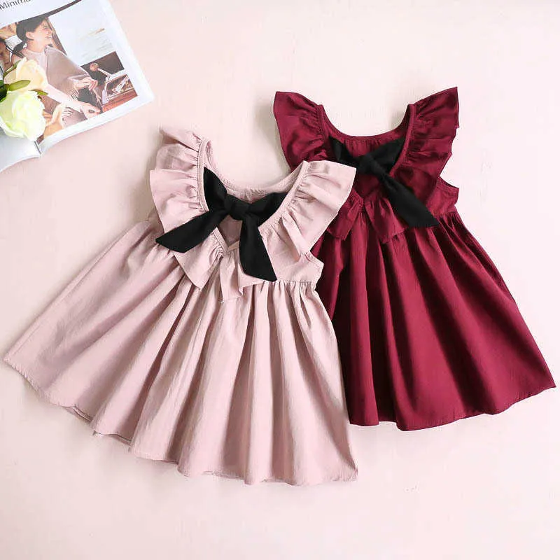 Vestido de meninas de verão bebê fofo voador de manga algodão floral festa princesa crianças meninas roupas 210625