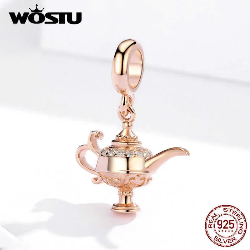 WOSTU 925 Sterling Silver Lamp of Aladdin Dangle Charm Fit Original DIY Beads Bracelet Lucky Jewelry Gift FIC703311H