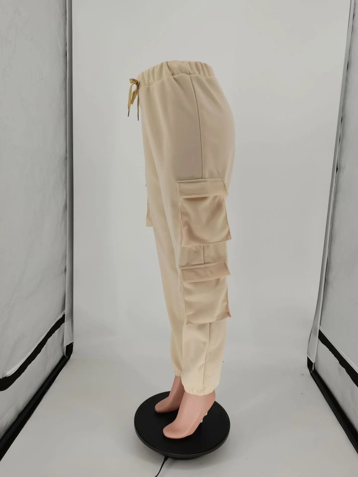 Kobiety Plus Size Spodnie dresowe morelowy kieszeń sześcienny Baggy szerokie nogi Cargo Spodnie Casual Joggers Sznurek Talia Harajuku Spoder 210517