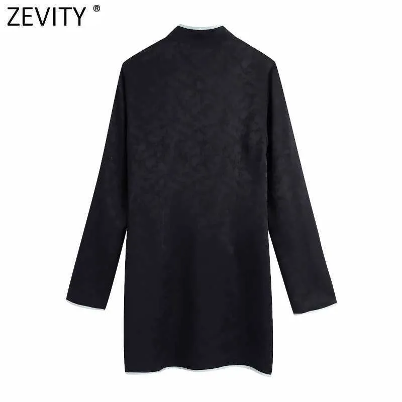 Zevity Kobiety Chiński Styl Cheongsam Kwiat Haft Jacquard Mini Sukienka Kobieta Z Długim Rękawem Klamry Dorywczo Slim Vestido DS4800 210603