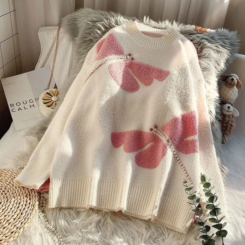 H.SA Women Casual Pink Winter Sweater Female Pullover Oversize Korean Harajuku Clothing Loose Knit Jumper Kawaii Knitwear 210417