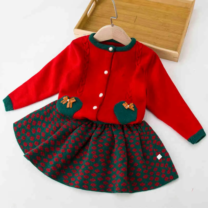 Lzh 유아 아기 소녀 옷 2022 봄 겨울 어린이 니트 스웨터 스커트 정장 아이들을위한 크리스마스 의류 211224