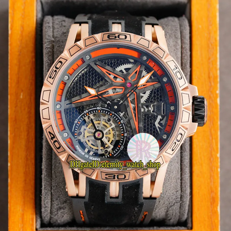 Eternity Sport Watches RRF高品質0479スケルトンダイヤルメカニカルハンドウィンディングメンズウォッチ316LステンレスローズゴールドケースRubber186V