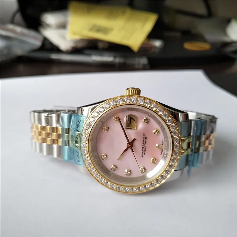 Women Watch Wysokiej jakości datę na rękę mechaniczny automatyczny ruch ze stali nierdzewnej zegarki stalowe zegarki 36 mm hardlex szklane diamenty BE2586