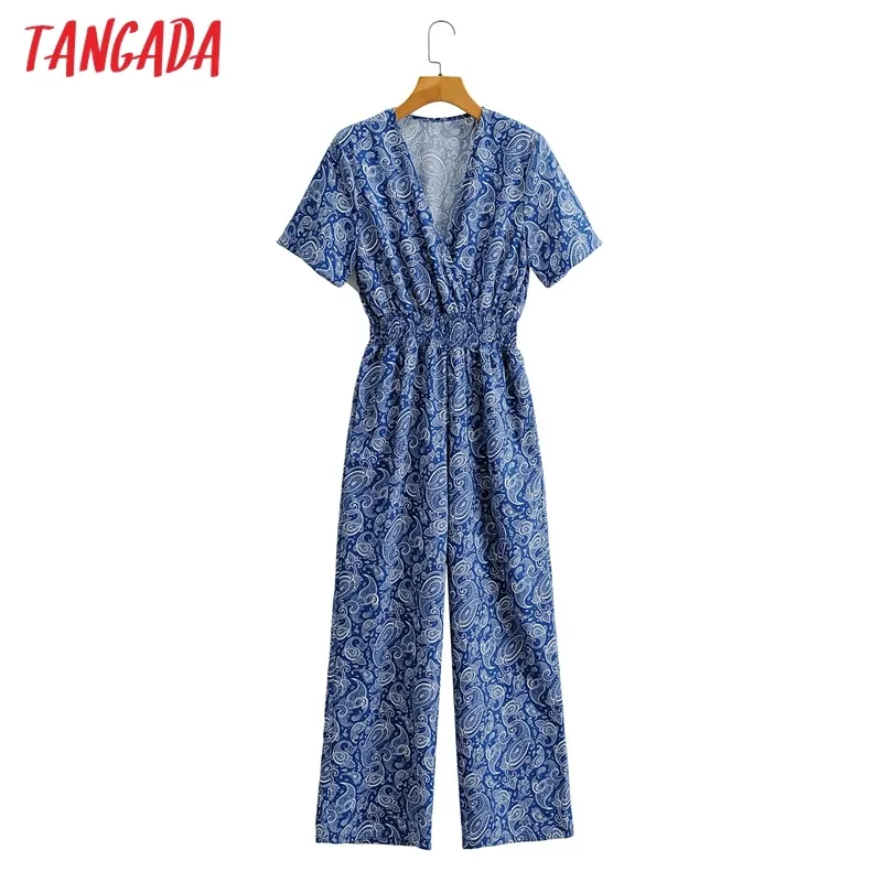 Tuta da donna casual da donna con stampa a maniche corte lunga tasca elastica in vita 1F147 210416