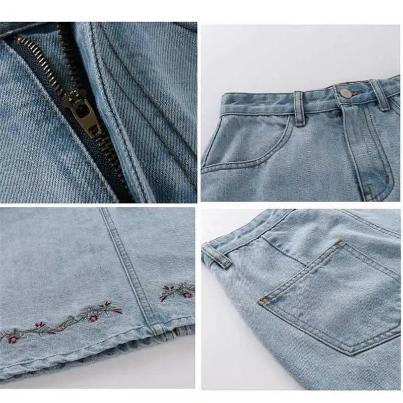 Vintage broderare lång denim kjol kvinnor koreanska modekläder lösa maxi kjolar koreanska avslappnade hög midja jeans saia streetwear 210619