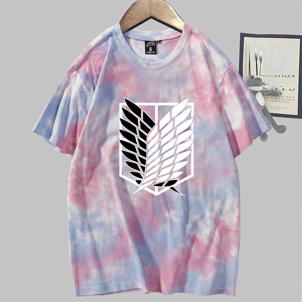 Attaque sur Titan Anime T-shirt Mode manches courtes O-cou Casual Tie Dye Uniex Tissus Y0809