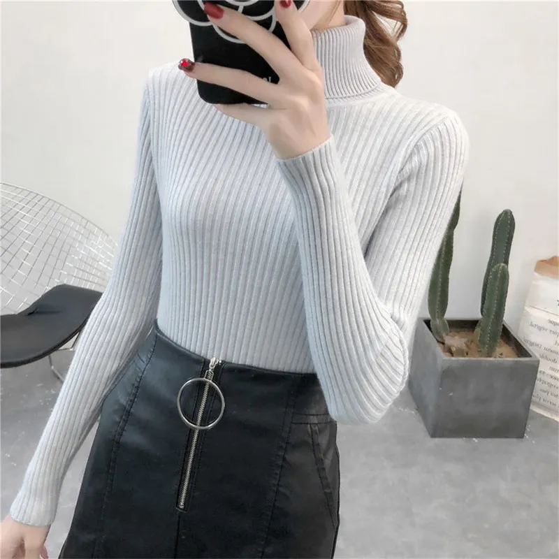 Lente herfst winter vrouwen casual trui lange mouwen warm zacht gebreid dame kantoor solide turtleneck vrouwelijke trui 6033 210518