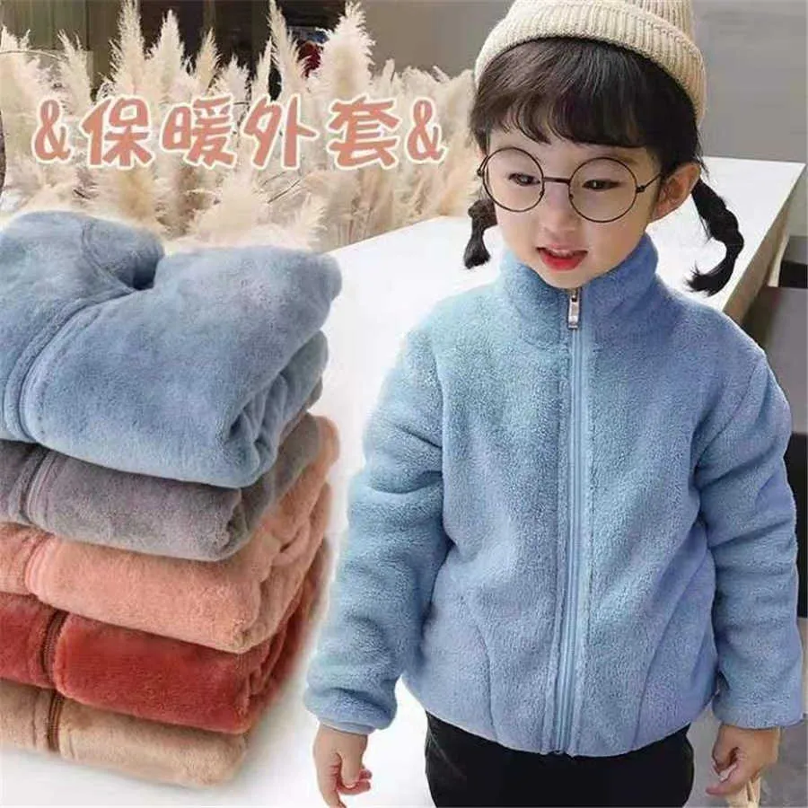 2021 nouveaux enfants chaud manteau ouvert Type fermeture éclair col court velours filles épaissir chaud veste automne hiver porter Simple Y1024