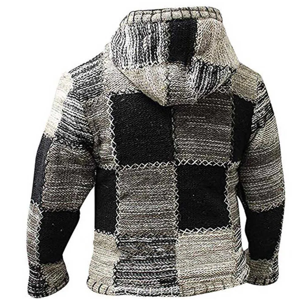 Cofekate Mens Roupas Jaqueta de Inverno Patchwoek Hoodie Quente Zip Up Cardigan Casaco Vintege Bohemian Capuz Tops Homem Jaquetas X0621