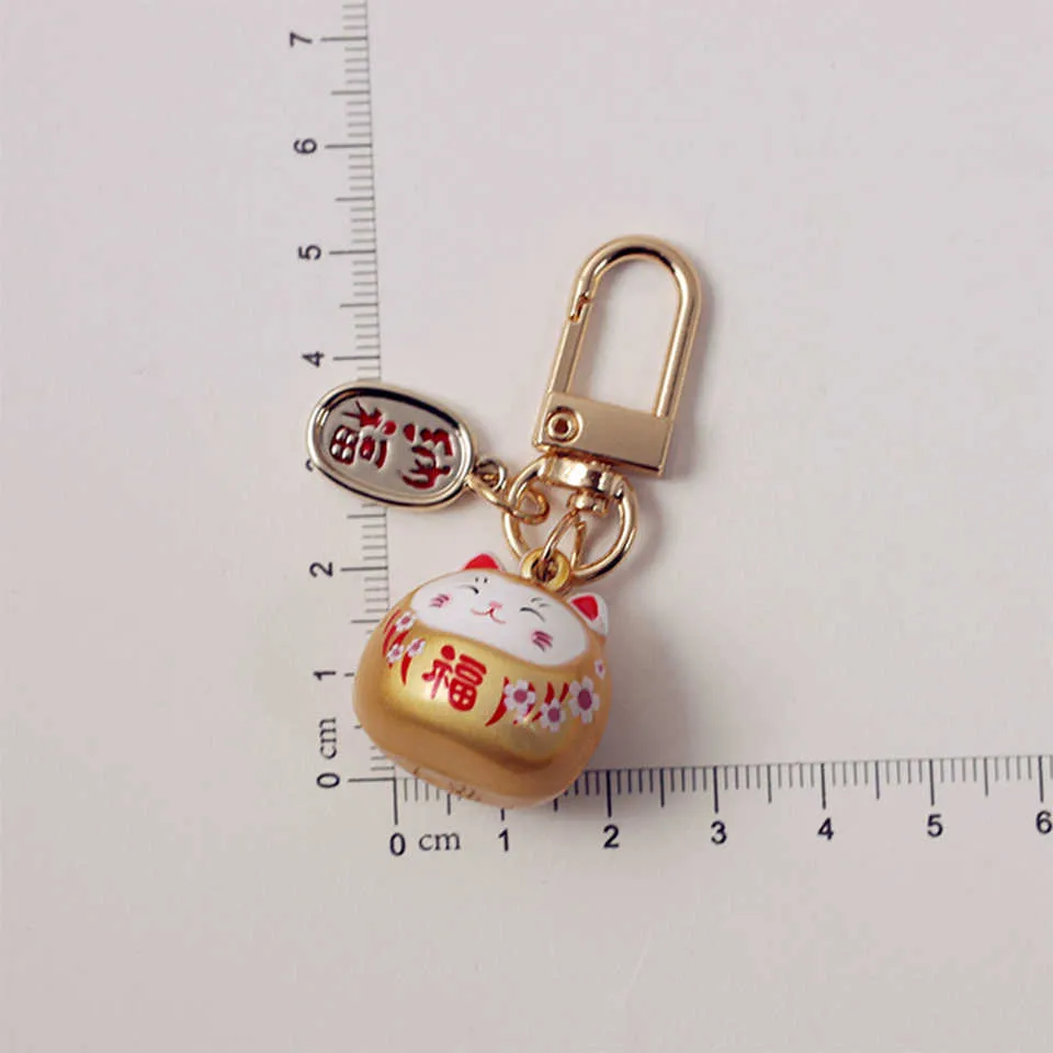 Japonais mignon porte-clés chat chanceux clés de voiture sac porte-clés décor eau son cloche pendentif charme pour Airpods pour Samsung Buds Live G1019