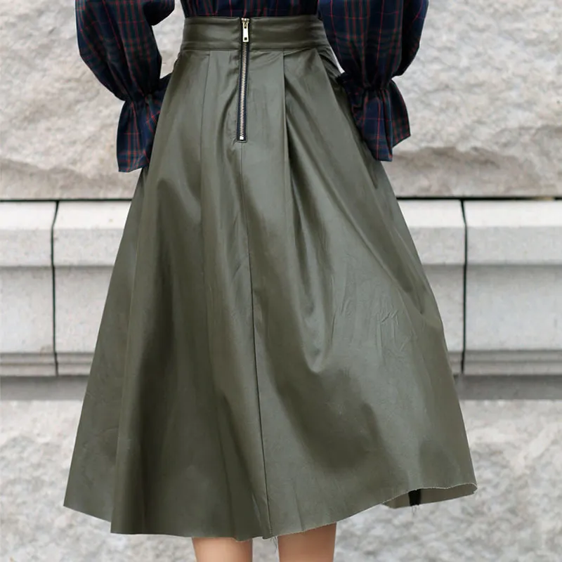 Gonne in pelle VKBN PU donna Casual vita alta pieghettato stile coreano primavera autunno abbigliamento moda sexy 210507