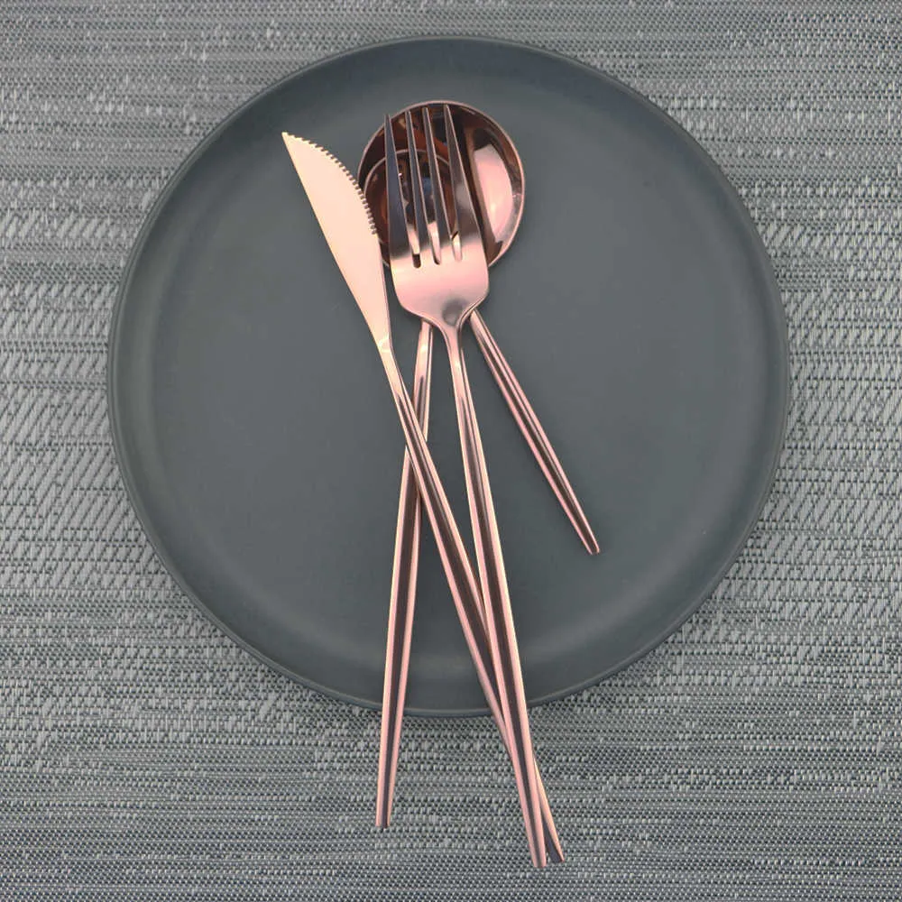 Rose Gold en acier inoxydable Ensemble de vaisselle ouest pour dîner Western Sleewware Cutlery Lnife Spoon Fork Table Vide-Table X0703309T