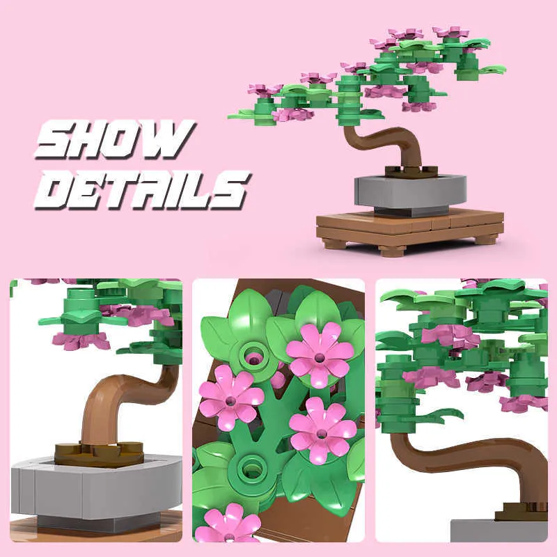 BZB MOC Plante de jardin Fleur rose Décoration de la maison 65278 Plante miniature Arbre Bonsaï Bloc de construction Enfants Cadeaux d'anniversaire DIY Jouets Q0823