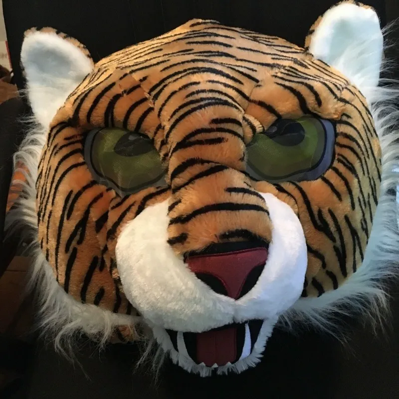 Costumes de mascotte, tête de tigre, masque en fourrure, accessoires de Costume pour adultes