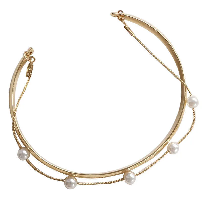 Trendy sieraden metalen manchet armband populaire stijl gouden plating gesimuleerde ronde witte parel ketting armband voor vrouwen geschenken q0719