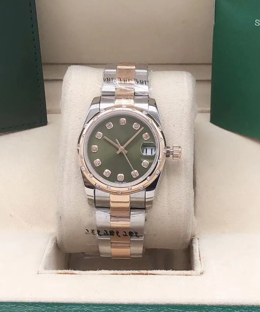 High quality diamond fashion 31mm date sapphire automatic mechanical watches sports womens248n