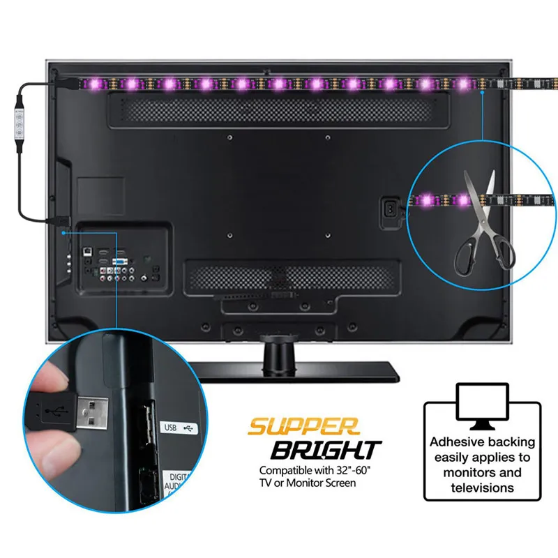 Bande lumineuse LED USB 5V, 1M 2M 3M 4M 5M, blanc chaud, RGB 2835, éclairage de fond TV, décoration, lumières féeriques, 3 touches, contrôle 266f