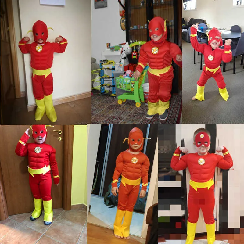 412Y Kids Iron Ma Spider Boy Superhero Muscle Costume Child Halloween Cosplay Suit Glove Gift Q09109947004