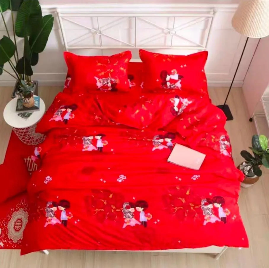 Frisch verheirateter Bettbezug, neue modische Textilbettwäsche, roter Chine-Stil, 200 x 230 cm, doppelter Bettbezug nur 1 Stück Bettbezug F0341 210420