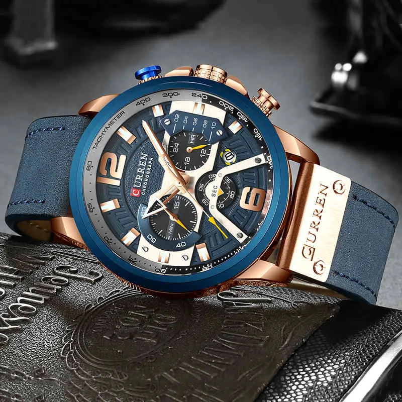 CURREN marque de luxe hommes analogique en cuir montres de sport hommes armée militaire montre mâle Date Quartz horloge Relogio Masculino 2105307C