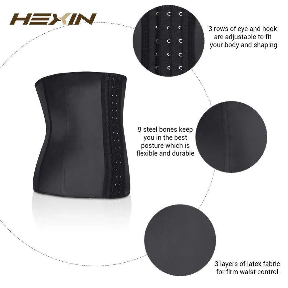 Hexin grande desconto! 9 aço desossado espartilho 100% tintura de cintura de látex para mulheres látex cintura cincher cinto corpo shaper mulheres shapewear x0713