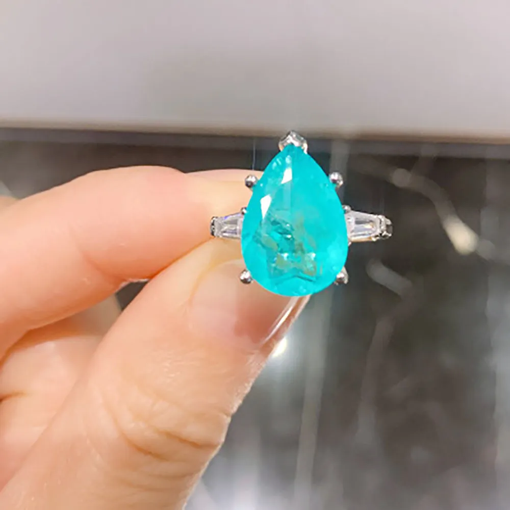 Charms 925 Sterling Silver Water Drop 1014mm Paraiba Tourmaline Emerald Quartz Rings for Women Zircon Cocktail Party Fine Jewel8577829