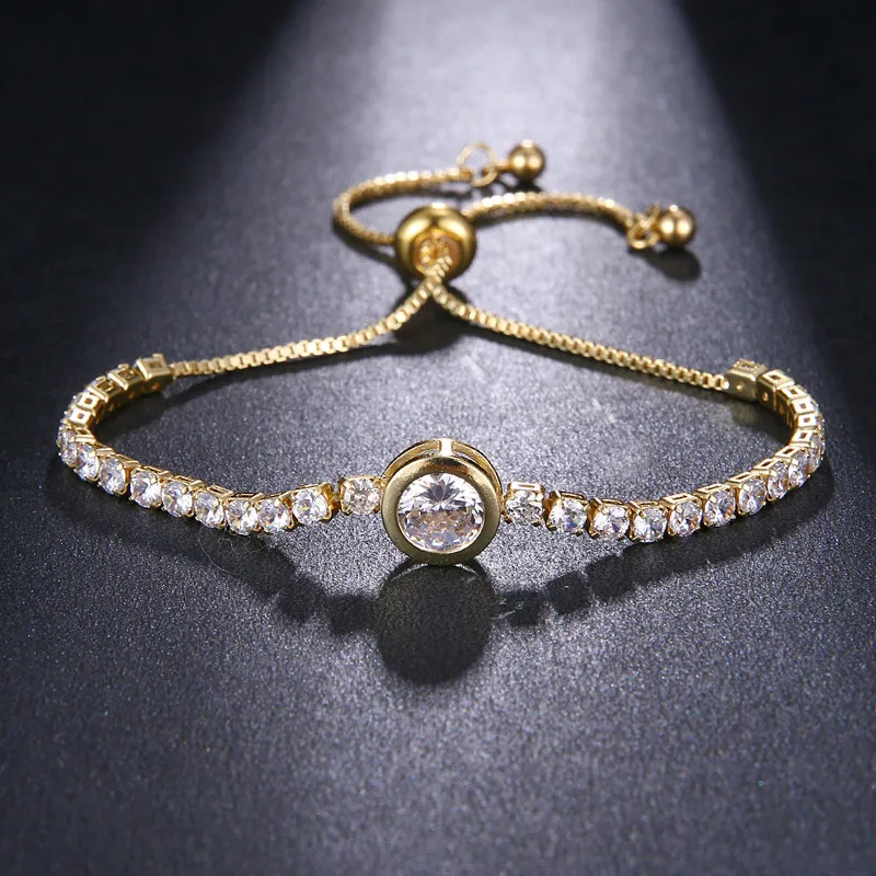 Bracelet de Tennis pour femmes, chaîne réglable, zircone cubique, or rose, cadeau d'amour, luxe brillant, bijoux 2695