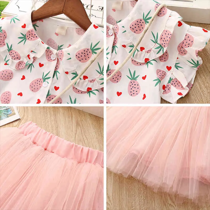 Tjejer kläder sätter sommar söt prinsessa flicka skjorta + gasbind klänning 2st ananas uppsättning barn 210429