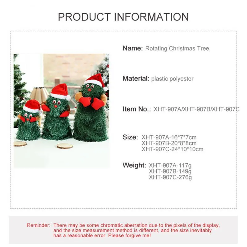 Рождественские украшения, забавные украшения, электрическое пение, танцевальное дерево, плюшевая игрушка, вращающийся музыкальный Санта-Клаус, Декор235W