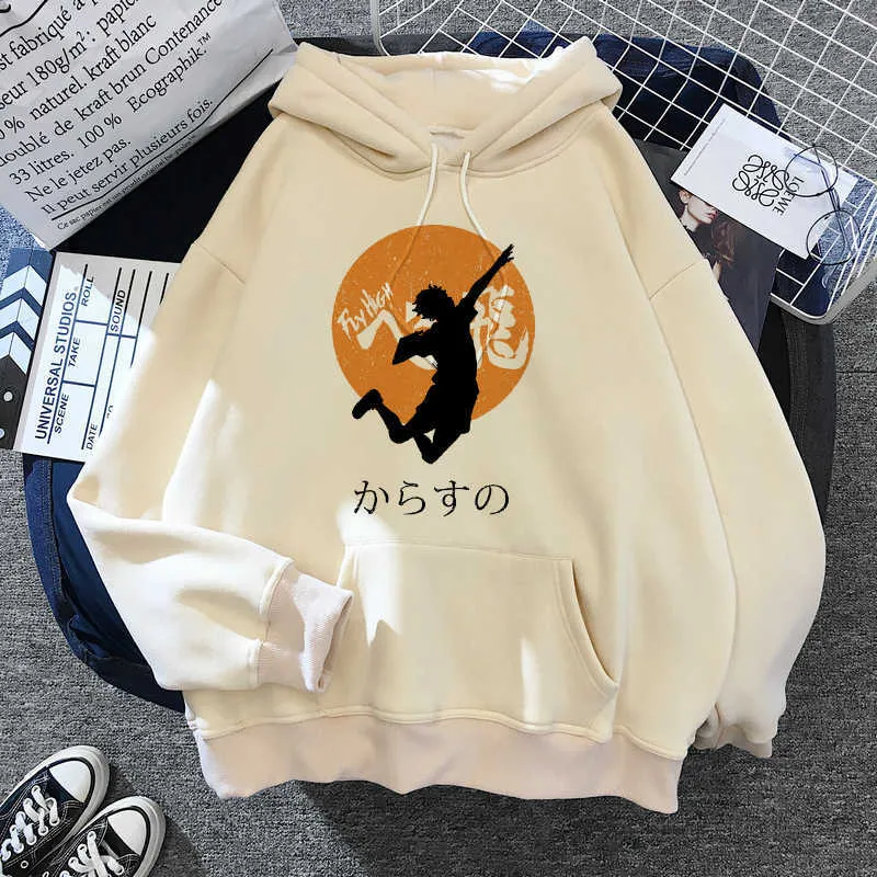 Cartoon Haikyuu Hoodie Funny Japanese Anime Streetwear Harajuku Karasuno Fly High Graphic Sweatshirts Unisex Tops 210809